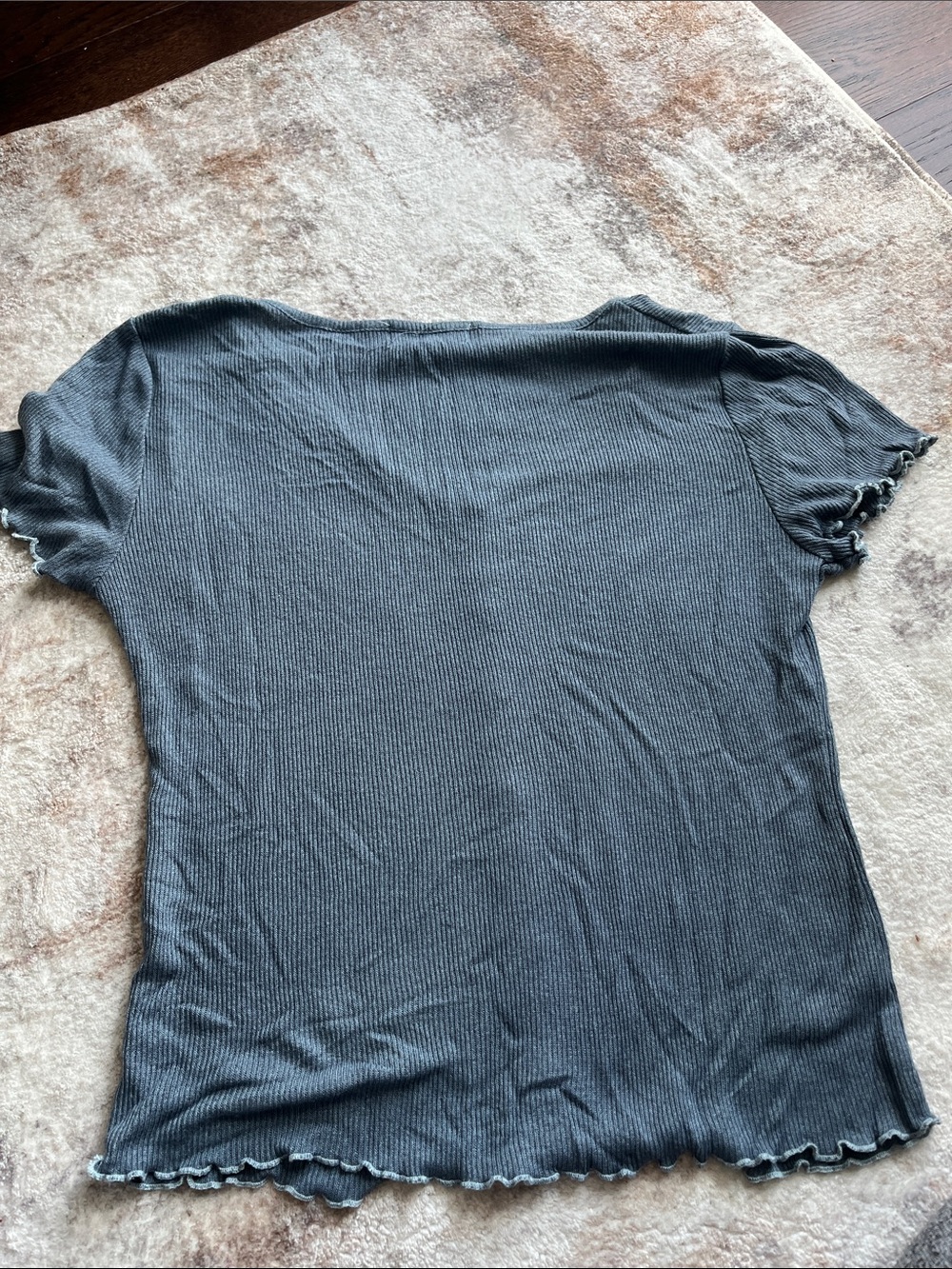 Pink Rose Slate Blue Ribbed Button-Front V-Neck Top - Picture 4 of 5